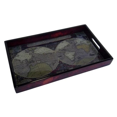 Cheungs Cheungs FP-4422 Wood Tray with Glass Top Map Design - 9.5 x 1.75 x 15.75 in. FP-4422